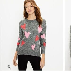 Lou & Grey Gray Sweater with Pink and Red Hearts